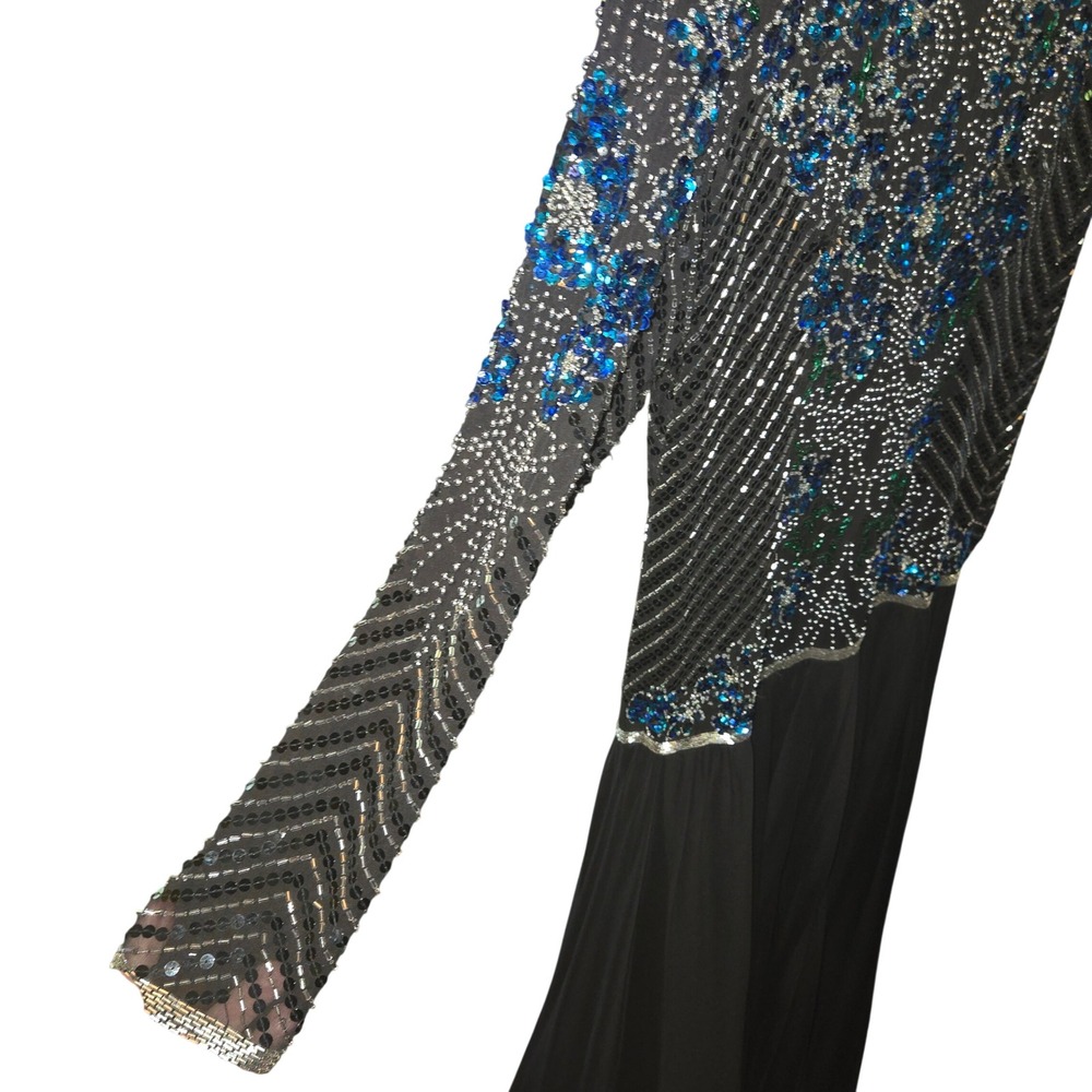 Alyce Designs VTG Gown Womens Sz 12 Black & Blue Sequin Beaded Silk Formal Dress - Picture 4 of 12